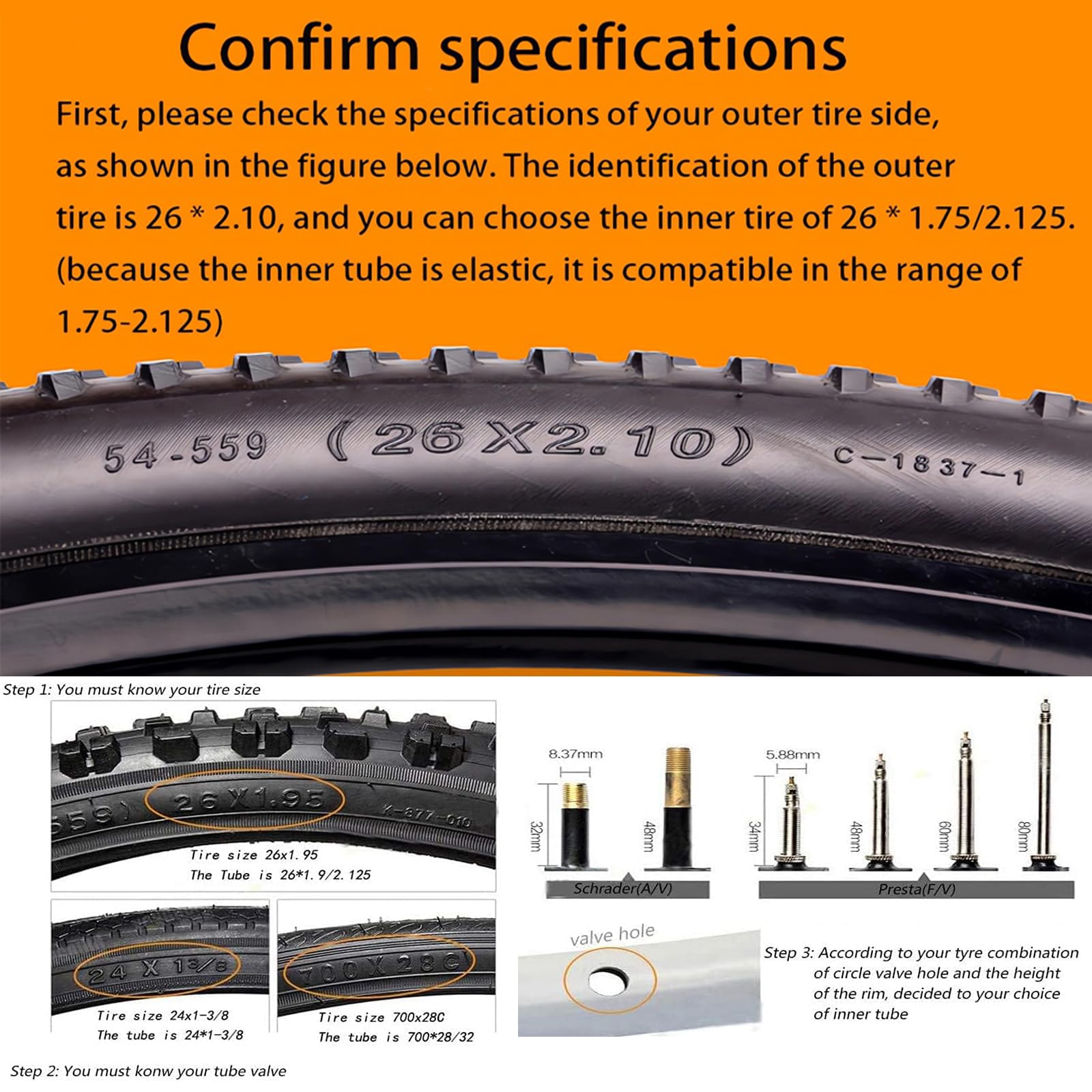 YELINTIAN 2 Pack 26 Inch Bike Tube, 26x1.90/1.95/2.10/2.125